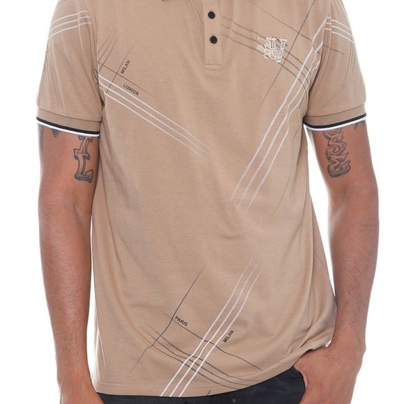 Men's Khaki Version Couture Polo Button Down Shirt - Picture 2 of 2